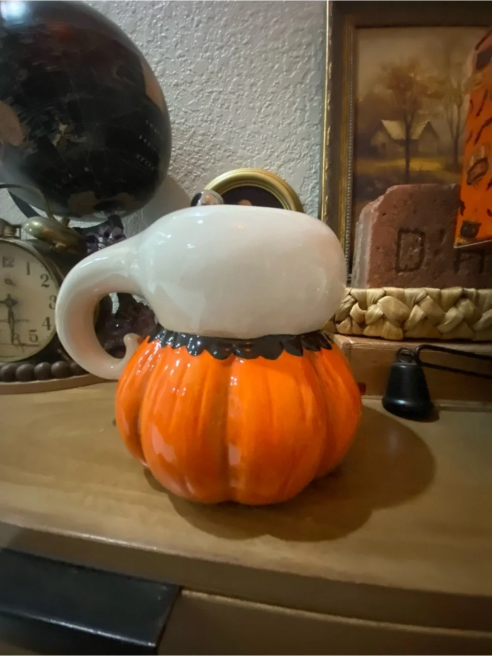 Johanna Parker Halloween Ghost Pumpkin Ceramic Mug - Orange & Black